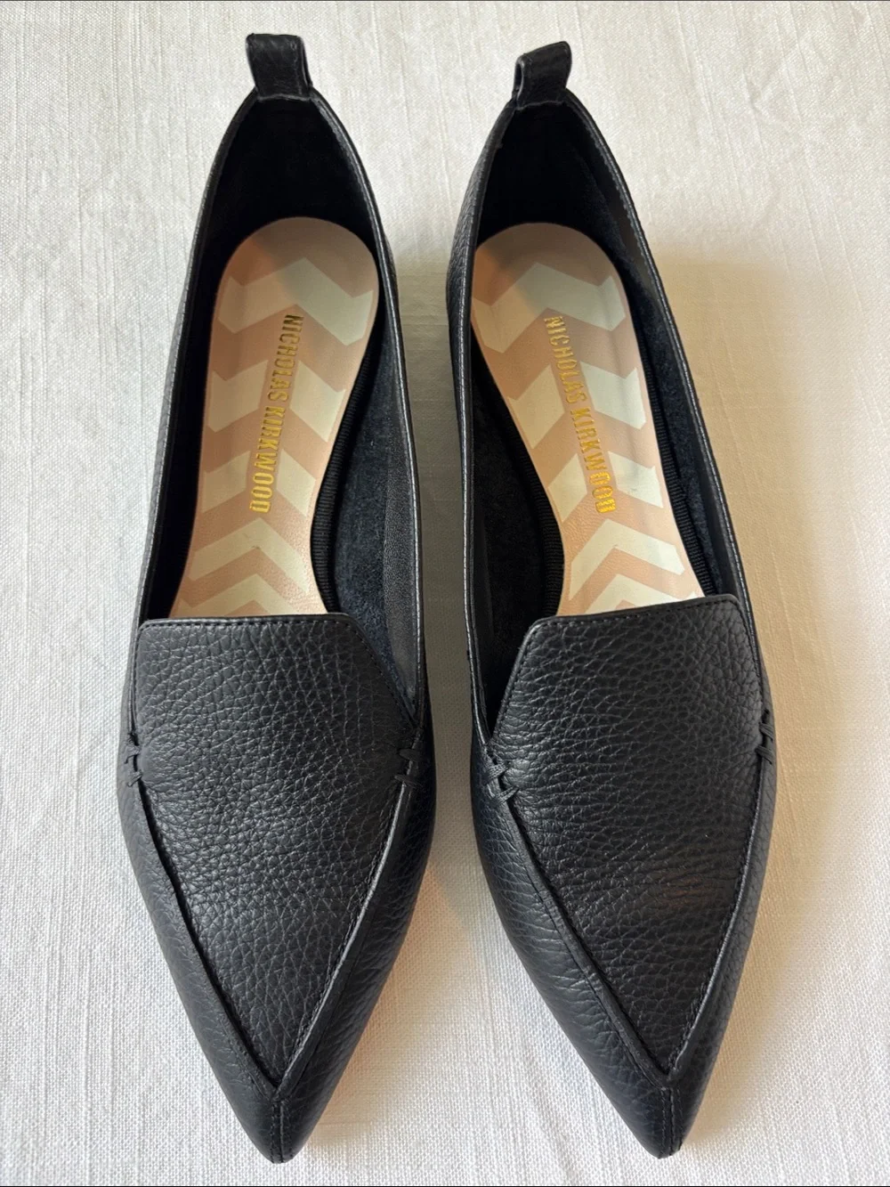 Nicholas Kirkwood Black Pointed Toe Leather Beya Flats
